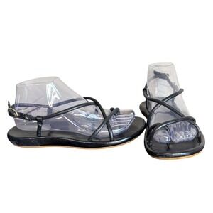 OluKai Waiau Black Leather Minimalist Sandal Women's Size 8